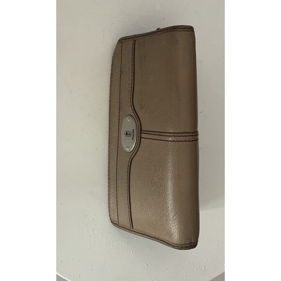 Vintage Fossil Maddox Leather Wallet Long Card Holders Tan Side Zip - Picture 6 of 10